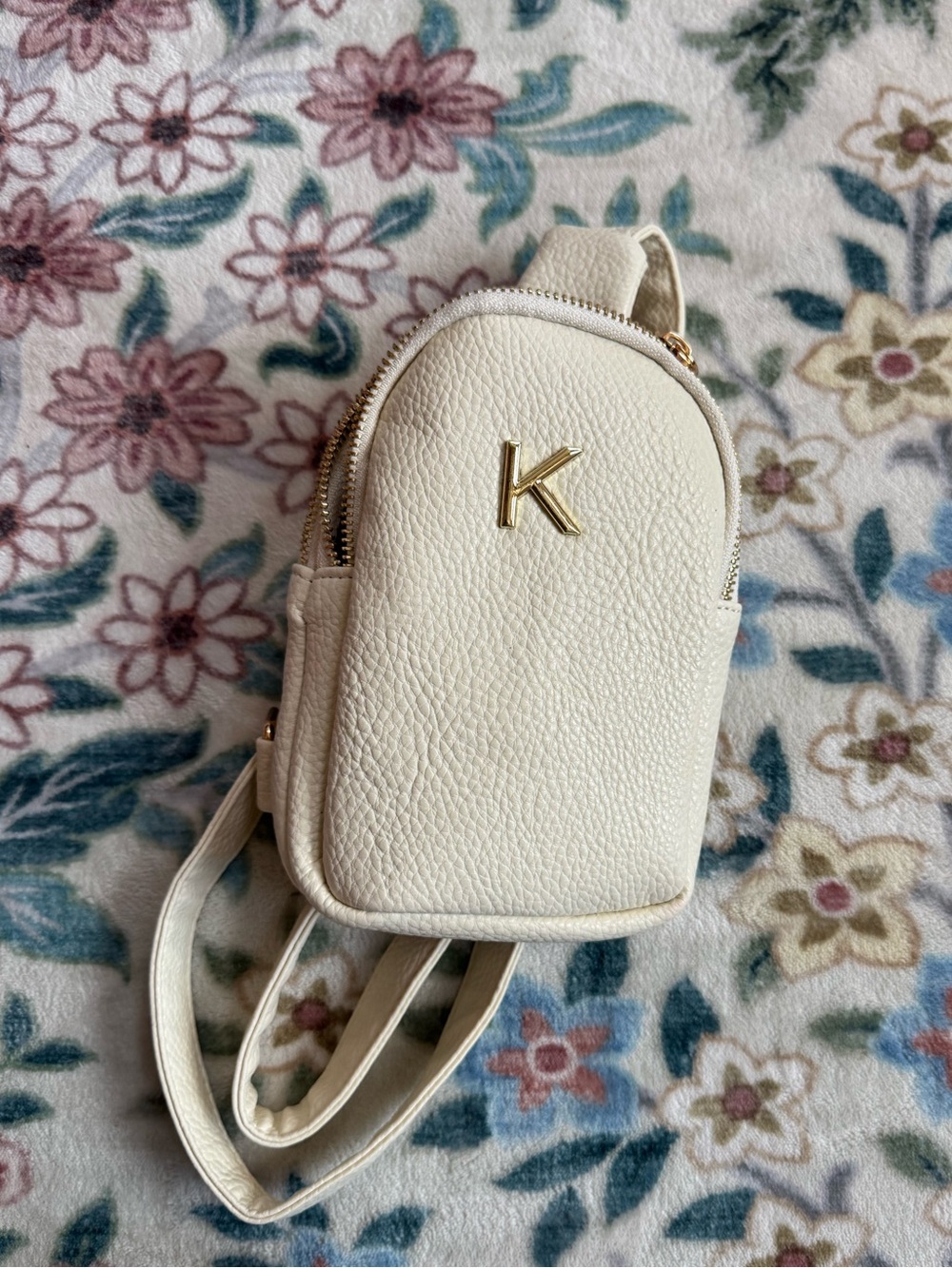 Monogrammed Initial K Cream Faux Leather Sling Bag Crossbody NWOT